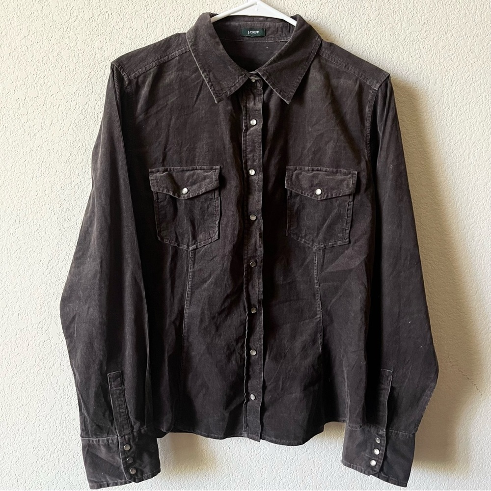 J. Crew Vintage Dark Brown Corduroy Pearl Snap Western Boho Button Down Shirt